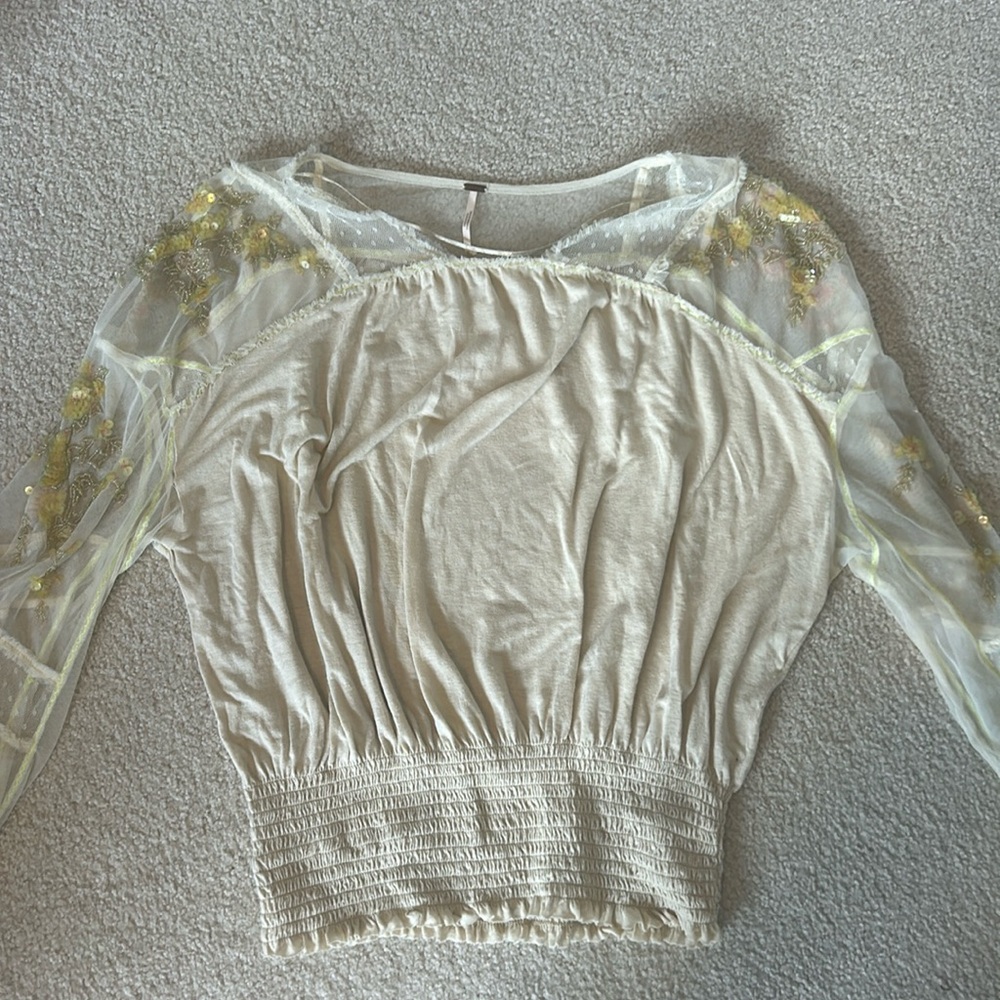 Free People Mesh Beaded Shirt
